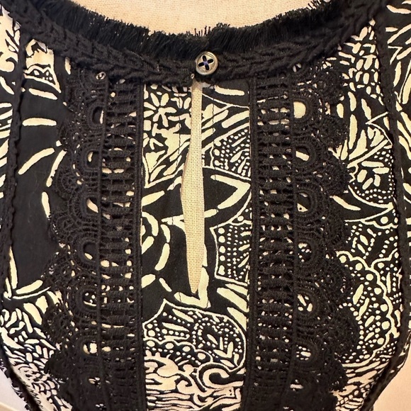 Holding Horses Anthropologie black and cream boho fringe dress midi summer SZ 6 - Picture 4 of 8